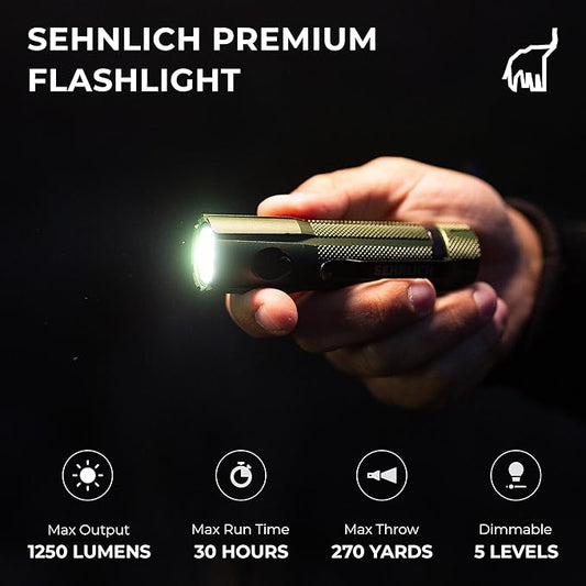 LED Rechargeable Flashlight - Super Bright 1250 High Lumens Flashlight, Waterproof IP68 Small Compact Pocket Tactical Flashlight for Home, Emergency, Rescue, Camping, Gifts for Men Green