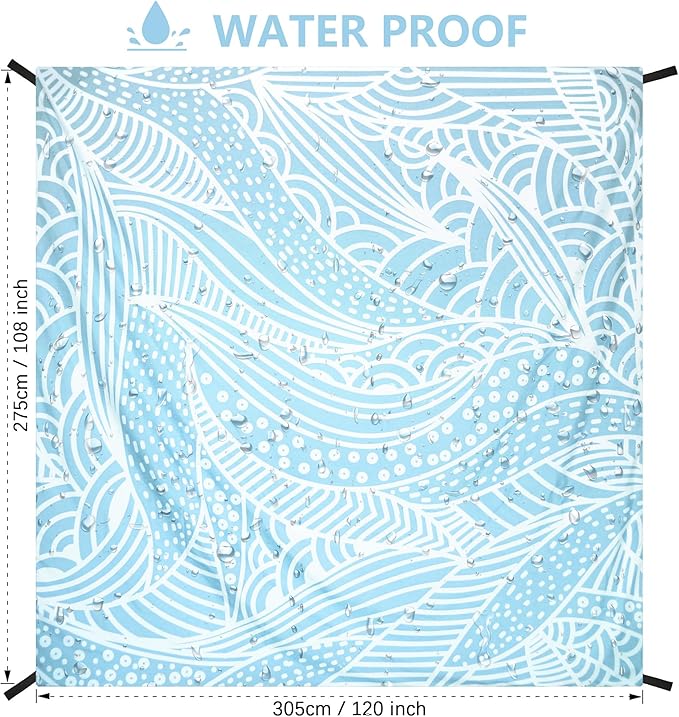 Beach Blanket Waterproof Sandproof Beach Mat 79โx 83โ for 1-4 Adults Quick Drying Durable Outdoor Picnic Mat for Beach Festival Travel Picnic Camping Hiking (BL-Ripple, 79"ร108"(6 Person))