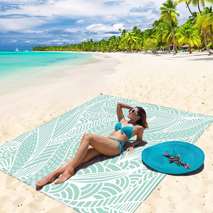 Beach Blanket Waterproof Sandproof Beach Mat 79βx 83β for 1-4 Adults Quick Drying Durable Outdoor Picnic Mat for Beach Festival Travel Camping Hiking (LBL-Ripple, 120"Γ108"(8 Person))
