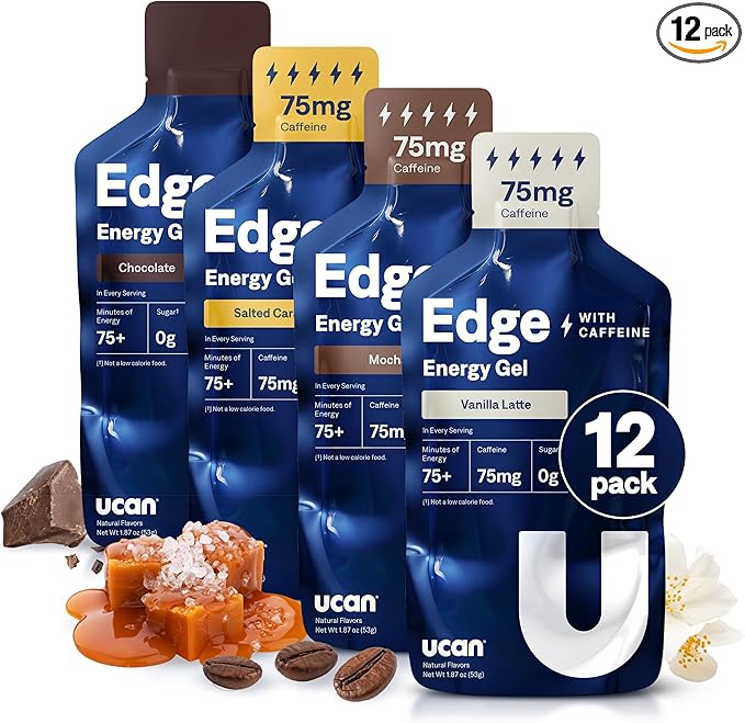 UCAN Edge Energy Gel Shots, Caffeine Variety Pack (12, 2 Ounce Packets) for Running, Training, Workouts, Fitness, Cycling, Crossfit | Sugar-Free, Vegan, & Keto Friendly Energy