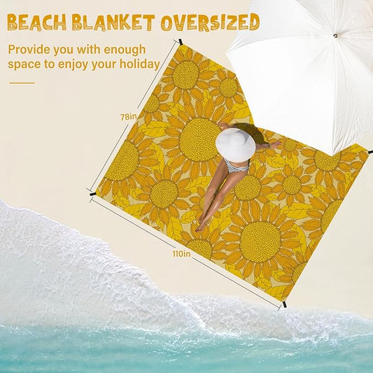 Beach Blanket Waterproof Sandproof 1-7 Adult Oversized 78 '' × 110 '' Lightweight Durable Compact Sand Free Beach Mat for Travel Camping Hiking Picnic Blanket Extra Large