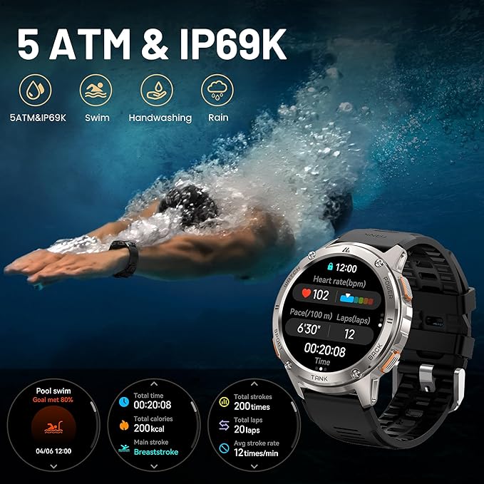 KOSPET Smart Watch for Men, 60 Days Extra-Long Battery, 50M Waterproof Rugged Military Smartwatch (Answer/Make Calls), 170 Sports Mode 1.43” AMOLED Display Fitness Watch-Voice Assistant