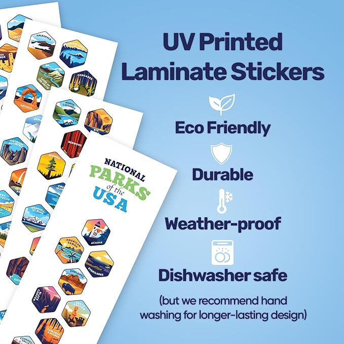 LET'S WANDER National Parks Water Bottle with 3 Lids & 63 Waterproof Stickers - 32oz Leakproof Insulated Stainless Steel with Straw - USA Hiker Gift Bottle (Black)