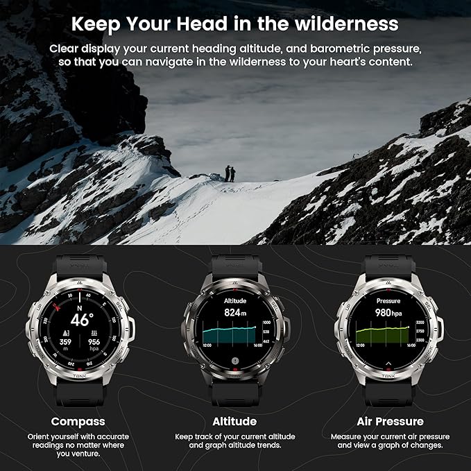 KOSPET Tank T3 Ultra Smart Watch GPS for Men, 5ATM Waterproof, Pressure&Altitude&Compass, Extra-Large Battery, Full Metal Body Rugged Military Smartwatch Bluetooth Calling-1.43” AMOLED Display