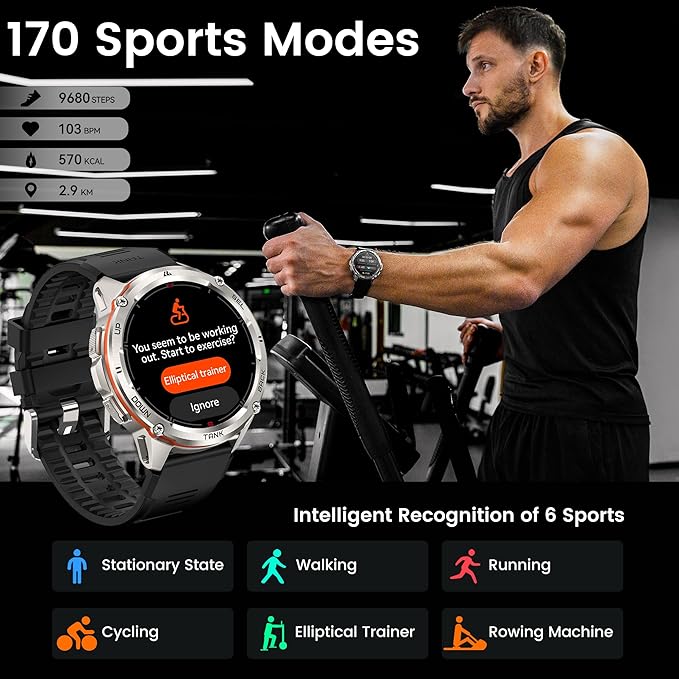 KOSPET Tank T3 Ultra Smart Watch GPS for Men, 5ATM Waterproof, Pressure&Altitude&Compass, Extra-Large Battery, Full Metal Body Rugged Military Smartwatch Bluetooth Calling-1.43” AMOLED Display