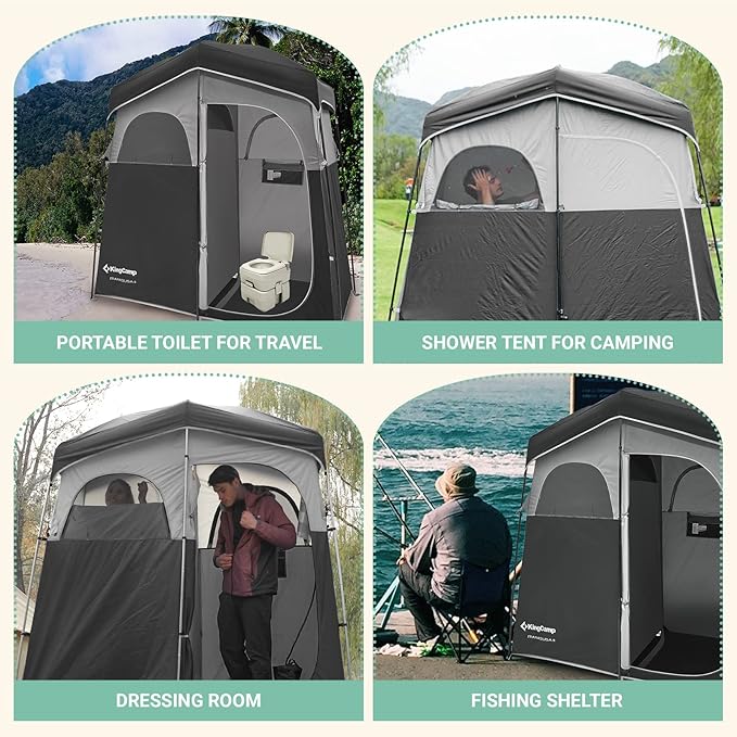 KingCamp Shower Tent, Large Portable 1/2 Room Dressing, Toilet and Changing Tents with Shower Bag & Floor for Camping & Travel