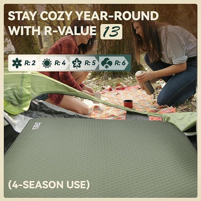 UPWELL Self Inflating Sleeping Pad 4.5" Thickness Camping Mattress with Solid Foam Single Sleeping Mat Portable Fast Inflation for Outdoor Mat Portable Roll Up Bed Green&Black