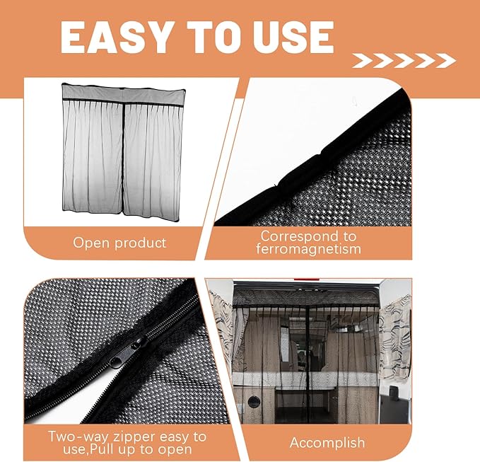 Van Bug Screen High Roof Mosquito Bug Net for Camping Screen Universal Size Mosquito Net Center Zipper Closure with Zipper Van Camping(Medium, 65 x 65 Inch)