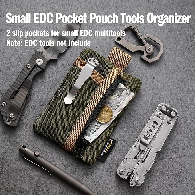 VIPERADE VE29 EDC Pouch Organizer With 3 Slots and Zipper Pocket for Everyday Carry Gears (Green/Tan)