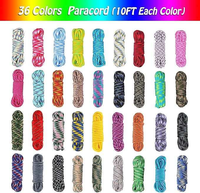 MONOBIN Paracord Combo Kit - 36 Colors, Multifunction Ropes & Accessories for Crafts