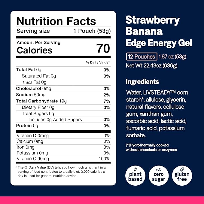 UCAN Edge Energy Gel Shots, Strawberry Banana (12, 2 Ounce Packets) for Running, Training, Workouts, Fitness, Cycling, Crossfit | Sugar-Free, Vegan, & Keto Friendly Energy