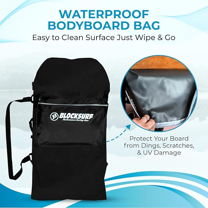 BLOCKSURF Bodyboard Bag | Holds Up to Two 42" Boards | Heavy-Duty Waterproof Design | Adjustable Backpack & Crossbody Straps | Extra Storage Pockets for Gear