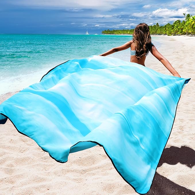 Beach Blanket Waterproof Sandproof Beach Mat 79βx 83β for 1-4 Adults Quick Drying Durable Outdoor Picnic Mat for Beach Festival Travel Camping Hiking (TINTING-BL&W, 79"Γ83"(4 Person))
