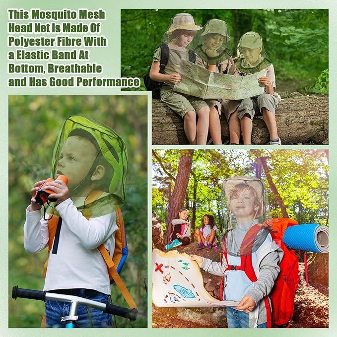 Hestya 4 Pack Mosquito Face Mesh Net Protecting Net for Outdoor Hiking Camping Climbing Mosquito Fly Insects Preventing (Gray, Army Green)