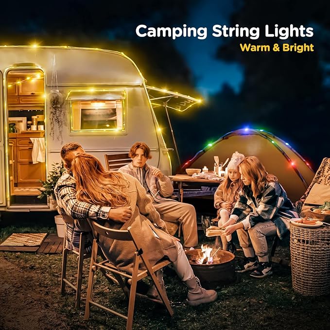 OGERY 2-Pack Camping String Lights, 2 in 1 Quick Storage 32.8FT Rechargeable Tent Lights String with 8 Lighting Modes, Hanging Waterproof Portable LED Lamp for Christmas Decor Party Bedroom Yard