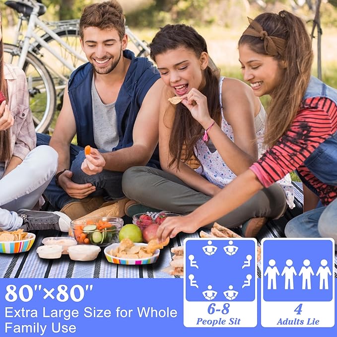 Oversized Waterproof Picnic Mat, Dustproof Washable Outdoor Beach Mat. Suitable for Camping, Outdoor, Beach, Party and Concert. (Dark Green & Light Blue, 80" * 80")