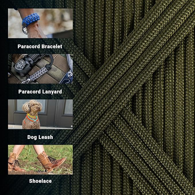 WEREWOLVES Paracord Rope, 7 Strand Type III Parachute Cord 4mm 100ft / 200ft for Crafting, DIY Projects, Survival Bracelets (Army Green, 200 ft)