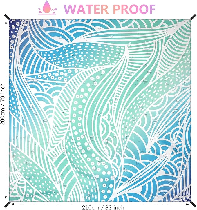Beach Blanket Waterproof Sandproof Beach Mat 79βx 83β for 1-4 Adults Quick Drying Durable Outdoor Picnic Mat for Beach Festival Travel Camping Hiking (Gradiant Blue-Ripple, 79"Γ83"(4 Person))