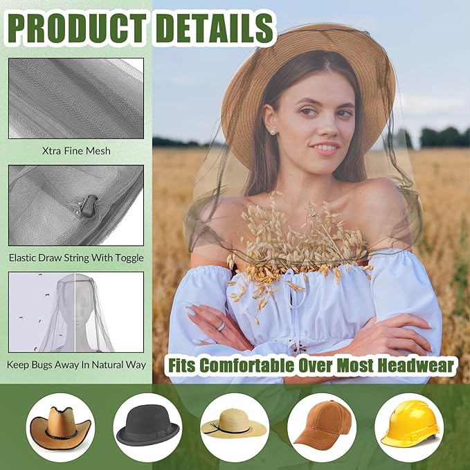 HESTYA 4 Pack Mosquito Net Mesh for Head Face Neck Fly Netting Hood from Bugs Gnats No See Net with Carry Bags for Outdoor