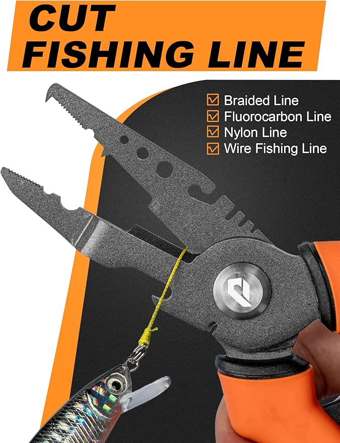 7.5"Fishing Split Ring Pliers, Multi-Function Fishing Gear with Teflon Coated,Stainless Steel Fishing Tools,Corrosion-Resistant Saltwater Freshwater Pliers