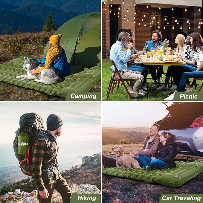 Sleeping Pad, Ultralight Inflatable Sleeping Pad for Camping, Built-in Pump, Ultimate for Camping, Hiking, Airpad, Carry Bag, Repair Kit, Compact & Lightweight Air Mattress(Green)