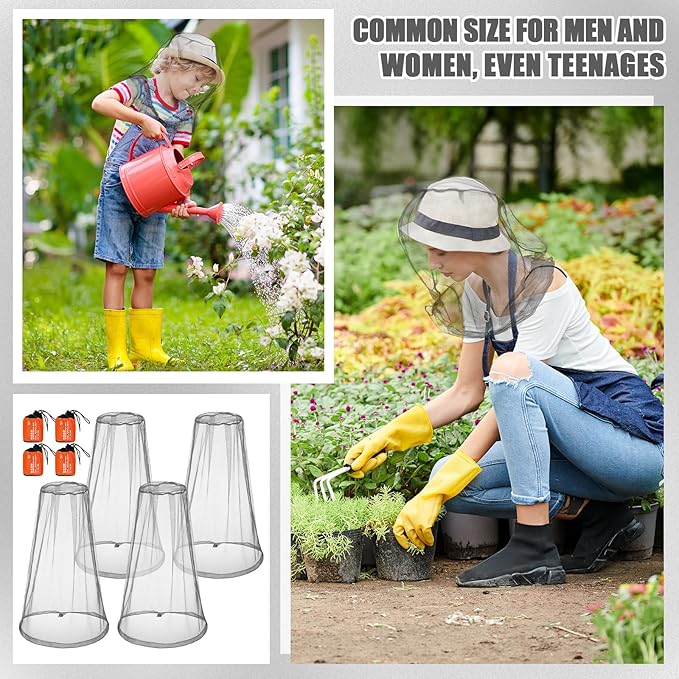 Hestya 4 Pack Mosquito Face Mesh Net Protecting Net for Outdoor Hiking Camping Climbing Mosquito Fly Insects Preventing (Grey)