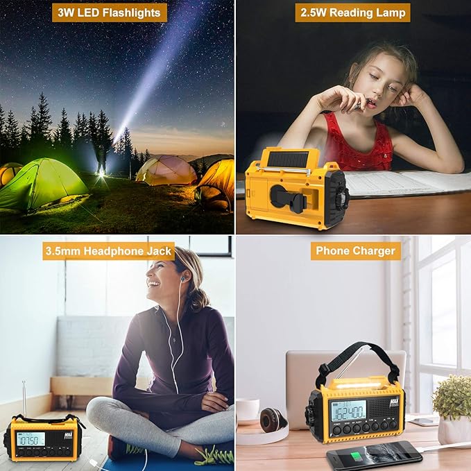 Raynic Emergency Radio, 5000mAh/18500mWh Weather Radio, Solar Hand Crank Radio with AM/FM/SW/NOAA Alert, Cell Phone Charger, Headphone Jack, Flashlight and SOS Siren