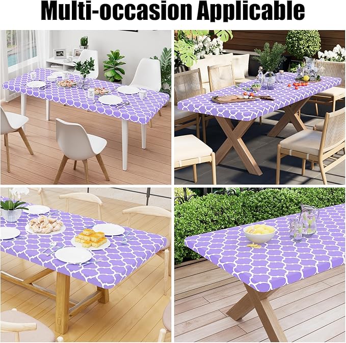 Smiry Rectangle Picnic Table Cover, Waterproof Elastic Fitted Camping Tablecloths for 5 Foot Tables, Wipeable Flannel Backed Vinyl Tablecloth Protector for Indoor, Outdoor (Lavender, 30x60 Inches)
