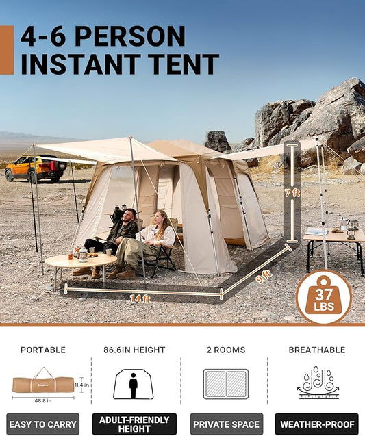 KingCamp Camping Tent 6-8 Person, Weatherproof Hot Tent Large Family Cabin Tents with Stove Jack, Waterproof & Windproof for Family Camping & Outdoor Parties