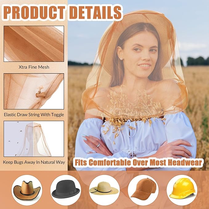 HESTYA 4 Pack Mosquito Net Mesh for Head Face Neck Fly Netting Hood from Bugs Gnats No See Net with Carry Bags for Outdoor