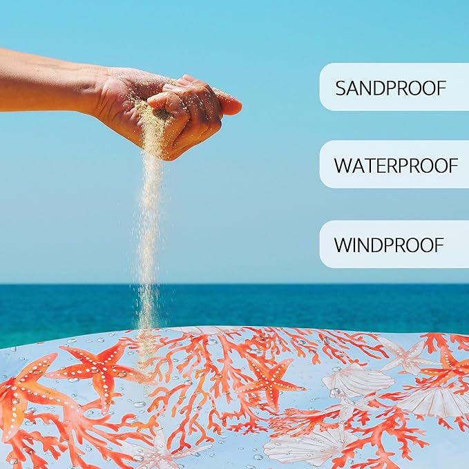 Beach Blanket Waterproof Sandproof, 9 Ft X 10 Ft Extra Large Sand Free Beach Mat, Big Compact Lightweight Quick Drying Picnic Blanket with 4 Stakes & Pockets for Camping, Travel, Hiking