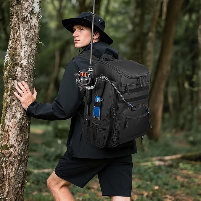 Fishing Tackle Backpack - Lightweight Outdoor Tackle Storage Bag - Water-Resistant Storage Fishing Gear and Equipment,Black