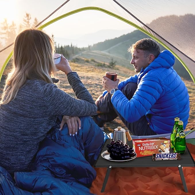 Black Small Folding Beach Table, Mini Ultralight Camping Table Aluminum, Backpacking Short Table
