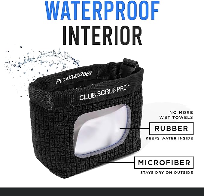 Golf Club and Golf Ball Cleaning Bag, Waterproof Clean Face Technology Liner, Detachable Clip, Machine Washable, Cleans Club Grooves, Dry Exterior (Neoprene or Microfiber Option Available)