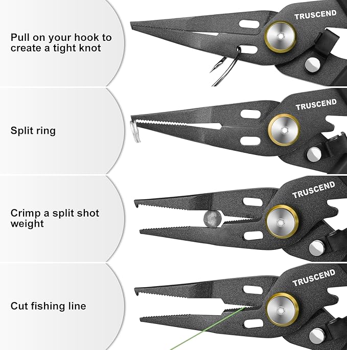 TRUSCEND Lockable Handy Fishing Pliers with Innovative Ergonomic Handle, Saltwater Corrosion Resistant Teflon Coated Fishing Tool with Mo-V Cutter