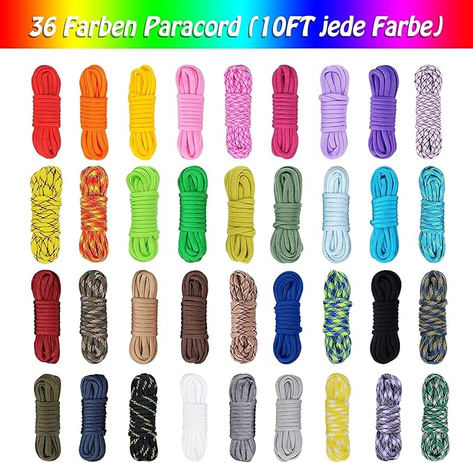 MONOBIN Paracord Combo Kit - 36 Colors, Multifunction Ropes & Accessories for Crafts