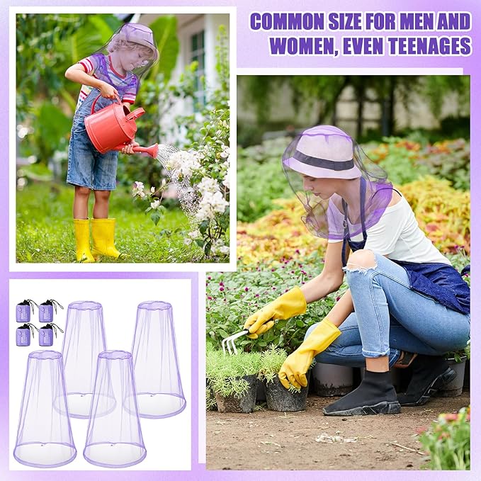 Hestya 4 Pack Mosquito Face Mesh Net Protecting Net for Outdoor Hiking Camping Climbing Mosquito Fly Insects Preventing (Purple)