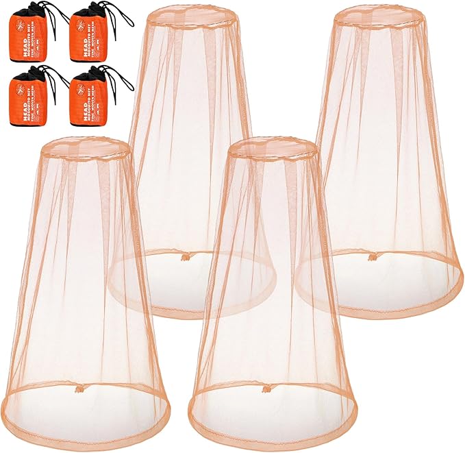 HESTYA 4 Pack Mosquito Net Mesh for Head Face Neck Fly Netting Hood from Bugs Gnats No See Net with Carry Bags for Outdoor