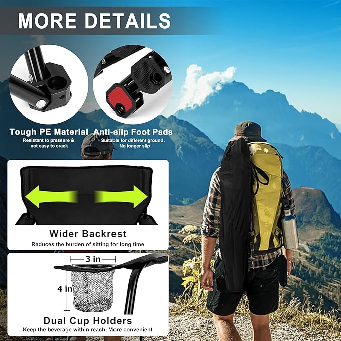 Joyfair Portable Camping Chair, Outdoor Lawn Folding Chairs for Adults, Heavy Duty Large Foldable Chairs for Beach, Fishing, Tailgating Outdoor Sport, 2 Cup Holders & Carry Bag