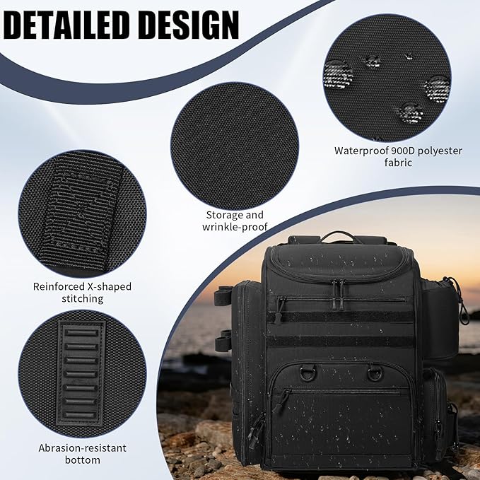 Fishing Tackle Backpack - Lightweight Outdoor Tackle Storage Bag - Water-Resistant Storage Fishing Gear and Equipment,Black
