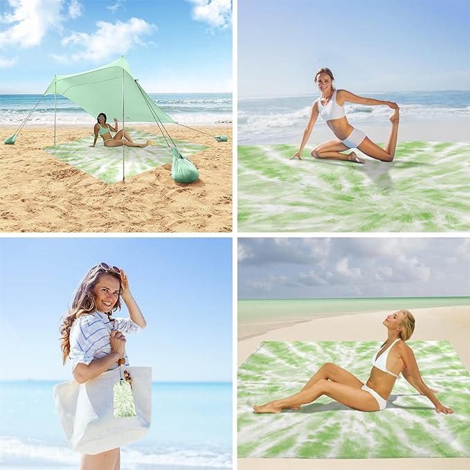 Extra Large Beach Blanket Waterproof Sandproof, Polyester Oversized Beach Mat for 8 Adults w/Stakes and Pocket, Quick Drying & Lightweight Picnic Blanket Beach Essential Accessory Must Haves-Tie Dye
