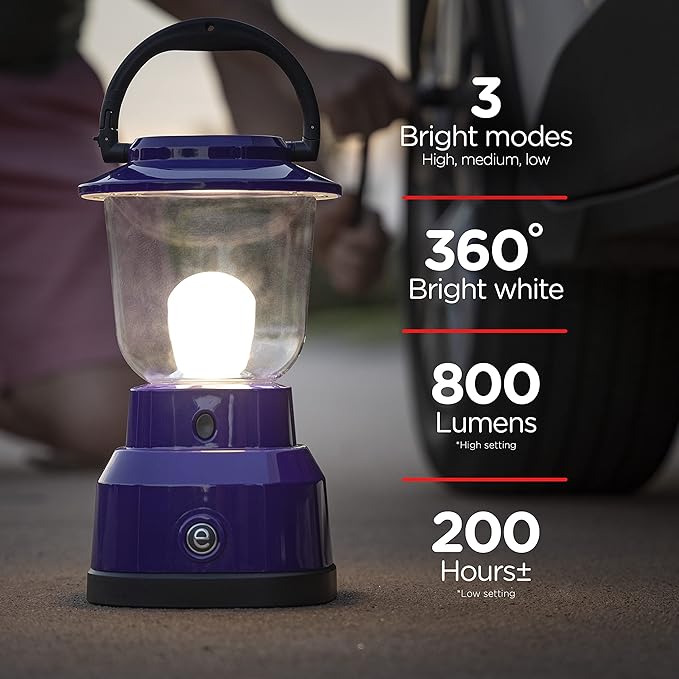 Enbrighten LED Large Camping Lantern, Battery Powered, USB Charging, 800 Lumens, 200 Hour Runtime, Carabiner Handle, Hiking Gear, Emergency Light, Blackout, Storm, Hurricane