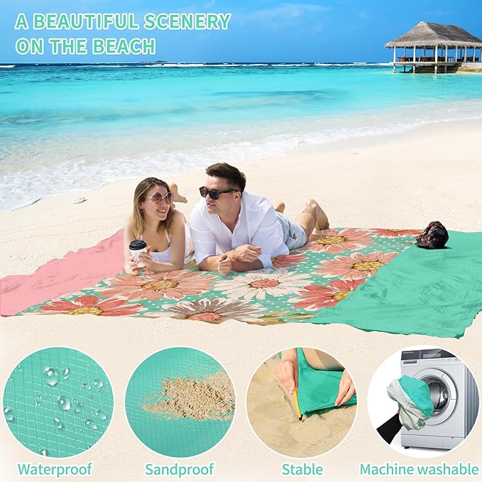 BYDOLL Beach Blanket Waterproof Sandproof 10'×9' Suits1-8 Adults Compact Lightweight Oversized Sand-Free Blanket Large Picnic Mat for Beach Travel Camping Hiking