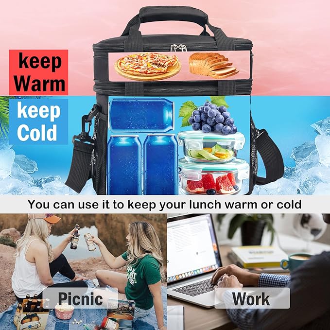 Lunch Box for Men/Women,Large Double-Layer Insulated Expandable Reusable Leakproof Cooler Bags for Adults,Lunch Bag with Adjustable Shoulder Strap for Office Travel Picnic(Earth-Yellow)