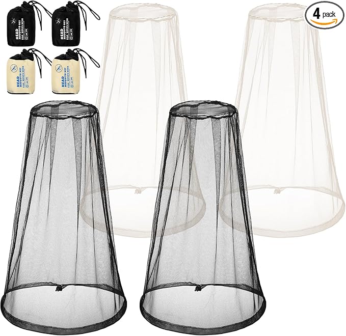 Hestya 4 Pack Mosquito Face Mesh Net Protecting Net for Outdoor Hiking Camping Climbing Mosquito Fly Insects Preventing (Black, Beige)