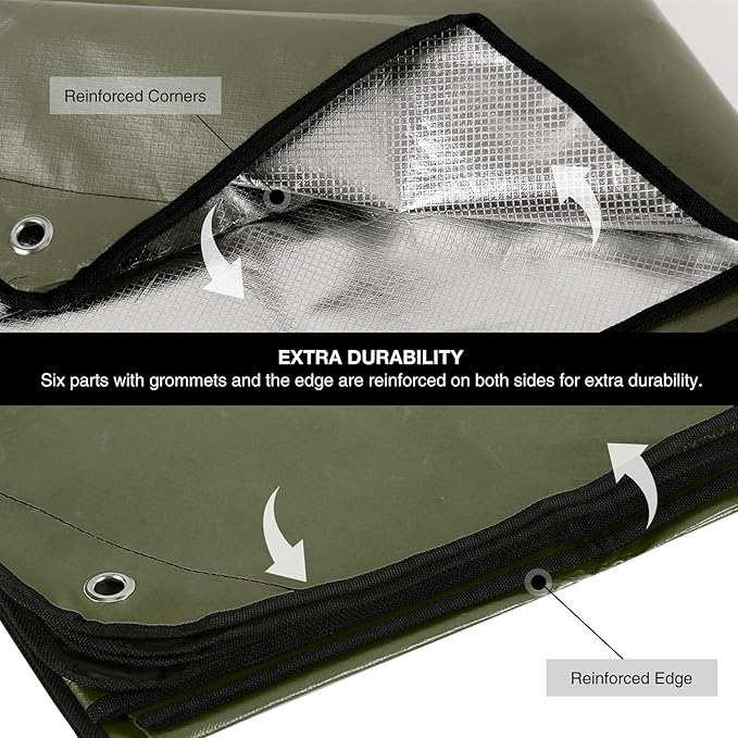 RedSwing 2 Pack Heavy Duty Waterproof Emergency Thermal Tarp, Insulated Survival Blanket for Outdoor Camping, Hiking, and Emergency Shelter, Green+Black