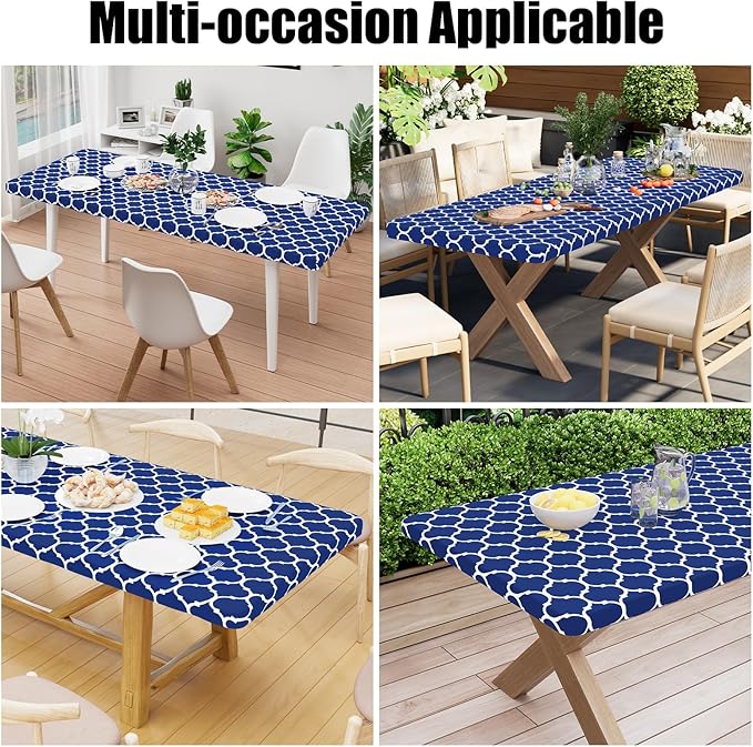 Smiry Rectangle Picnic Table Cover, Waterproof Elastic Fitted Camping Tablecloths for 5 Foot Tables, Wipeable Flannel Backed Vinyl Tablecloth Protector for Indoor, Outdoor (Navy, 30x60 Inches)