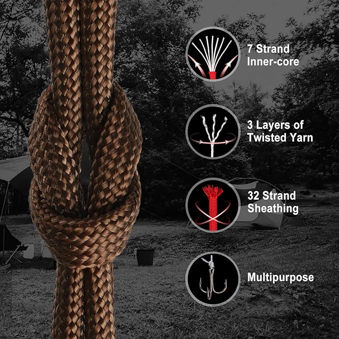 WEREWOLVES Paracord Rope, 7 Strand Type III Parachute Cord 4mm 100ft / 200ft for Crafting, DIY Projects, Survival Bracelets (Brown, 100 ft)