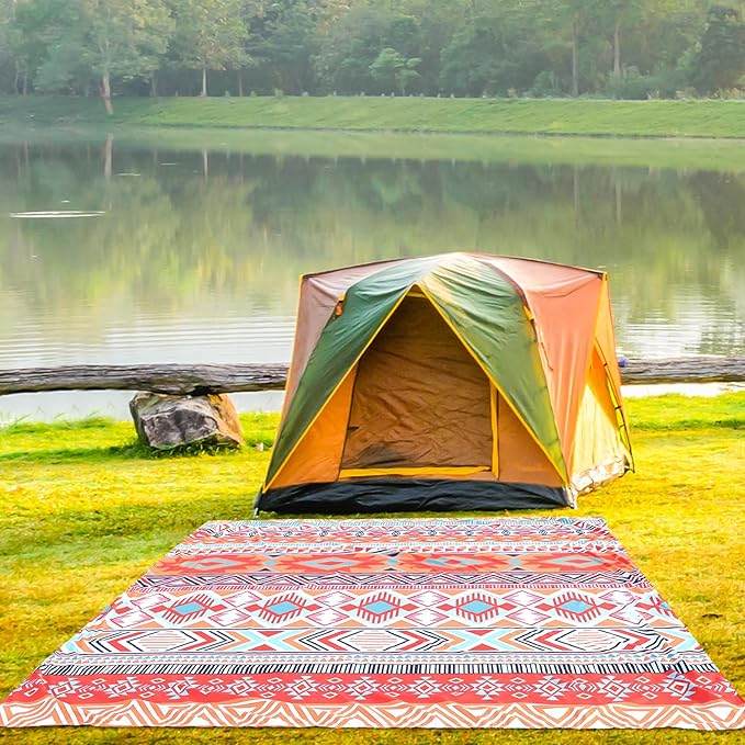 Beach Blanket Sandproof Extra Large Beach Mat Adults Waterproof Quick Drying Sand Free Mat Made by Premium Polyester with 4 Stakes & 4 Corner Pockets for Outdoor Travel Camping Hiking
