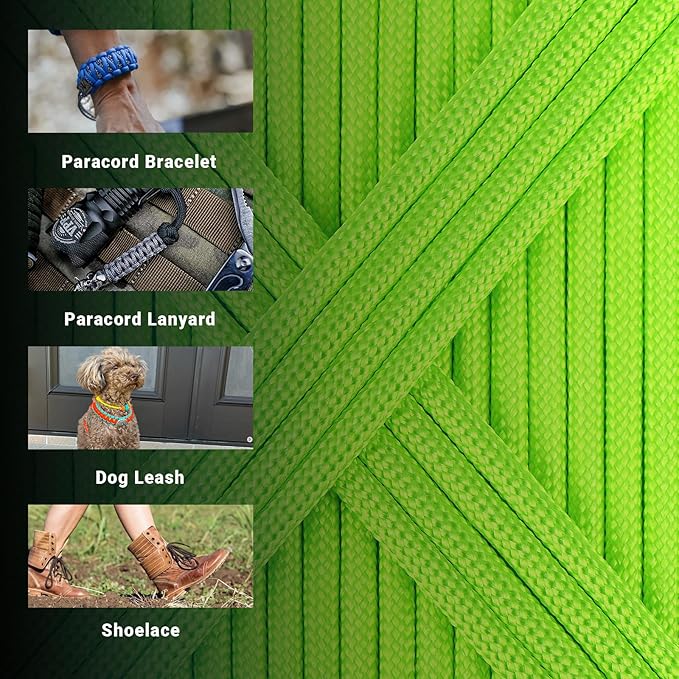 WEREWOLVES Paracord Rope, 7 Strand Type III Parachute Cord 4mm 100ft / 200ft for Crafting, DIY Projects, Survival Bracelets (Neon Green, 100 ft)